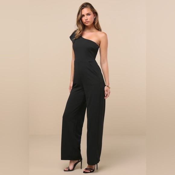 LULU’S Loveliest Style Black One-Shoulder Wide-Leg Jumpsuit - Picture 4 of 5